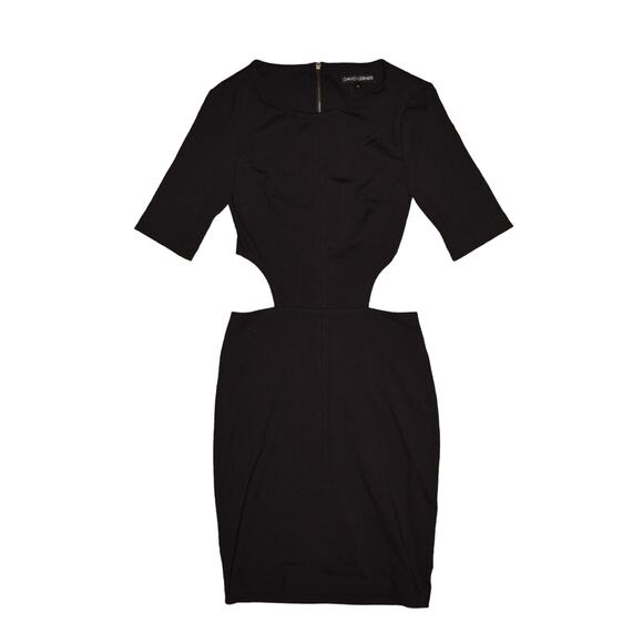 DAVID LERNER $225 Half Sleeve Cut-Out Sides Stretch Pencil Dress‎ Black XS - Picture 1 of 3